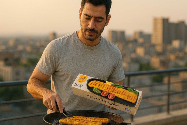 جوجه کباب گیاهی وایزفود روی منقل بالکن