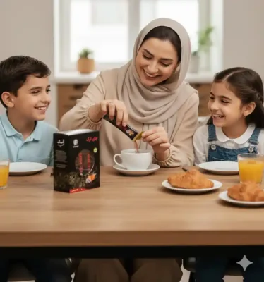 مادر و فرزندانش در حال خوردن چای پپتینا
